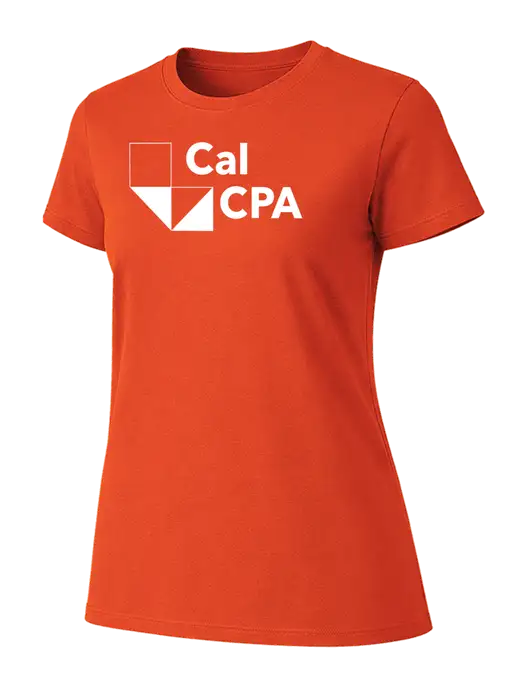 Womens Ring Spun Orange 4.5 oz T-Shirt w/CalCPA Logo