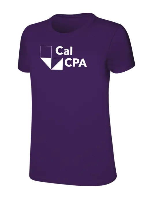 Womens Ring Spun Purple 4.5 oz T-Shirt w/CalCPA Logo