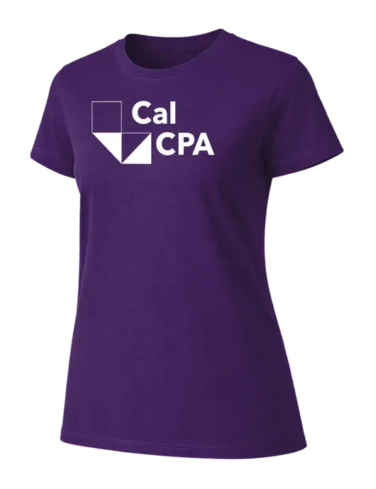 Womens Ring Spun Purple 4.5 oz T-Shirt w/CalCPA Logo