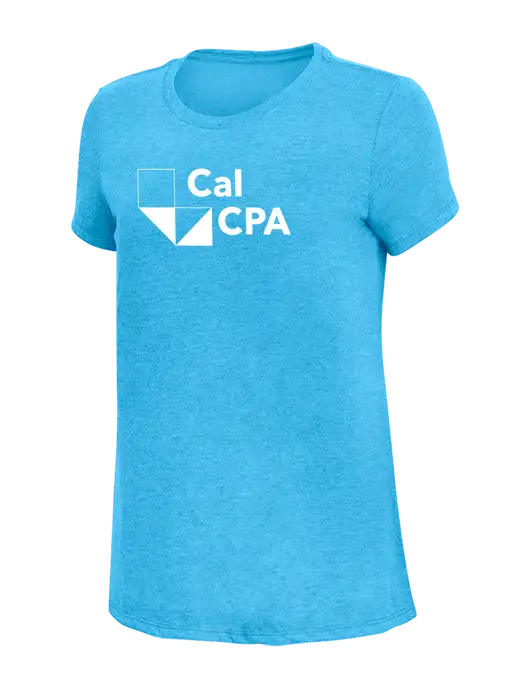 Womens Simply Soft Turquoise Frost 4.5oz  Poly/Combed Ring Spun Cotton T-Shirt w/CalCPA Logo