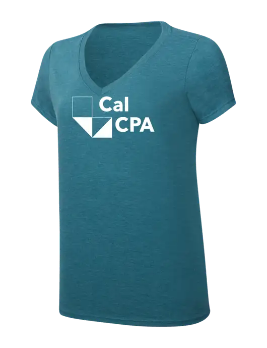 Womens Simply Soft V-Neck Heather Teal 4.5oz  Poly/Combed Ring Spun Cotton T-Shirt w/CalCPA Logo