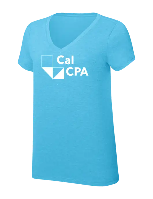 Womens Simply Soft V-Neck Turquoise Frost 4.5oz  Poly/Combed Ring Spun Cotton T-Shirt w/CalCPA Logo