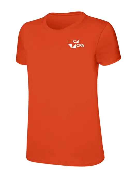 Womens Ring Spun Orange 4.5 oz T-Shirt w/CalCPA Logo