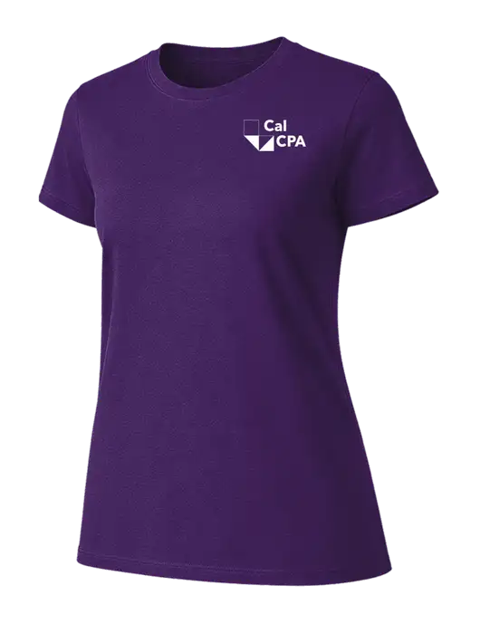 Womens Ring Spun Purple 4.5 oz T-Shirt w/CalCPA Logo