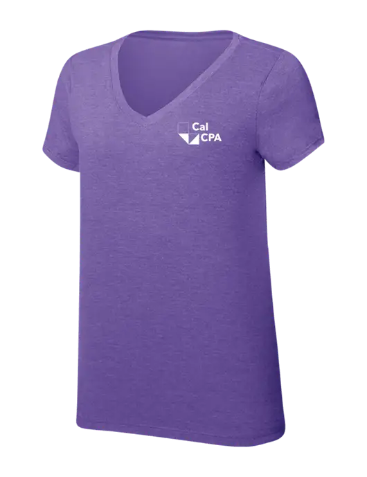 Womens Simply Soft V-Neck Purple Frost 4.5oz  Poly/Combed Ring Spun Cotton T-Shirt w/CalCPA Logo