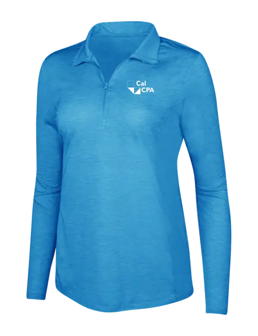 Light Blue Heather Womens Posicharge Tri-Blend Wicking 1/4 Zip Pullover w/CalCPA Logo