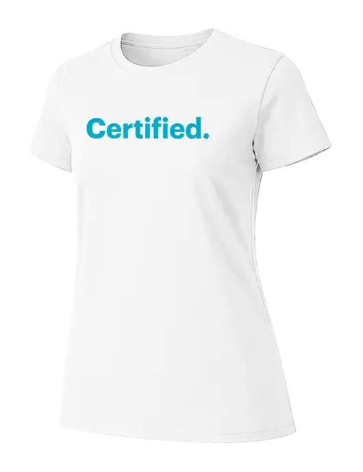 Womens Ring Spun White 4.5 oz T-Shirt w/Certified Logo, CalCPA Logo