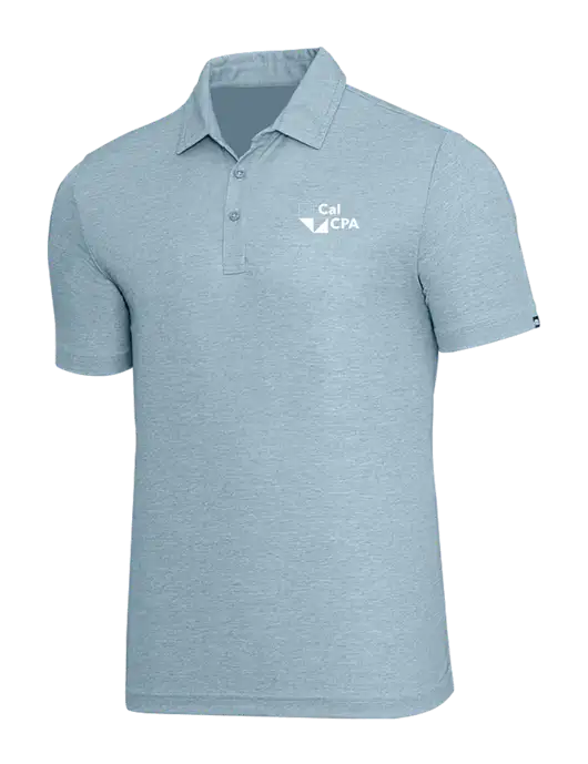 TravisMathew Light Blue Heather Oceanside Polo w/CalCPA Logo