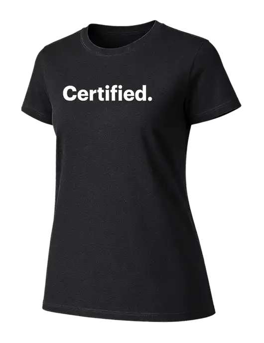 Womens Ring Spun Jet Black 4.5 oz T-Shirt w/Certified Logo, CalCPA Logo