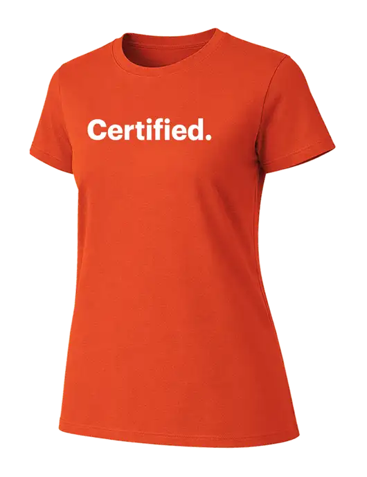 Womens Ring Spun Orange 4.5 oz T-Shirt w/Certified Logo, CalCPA Logo