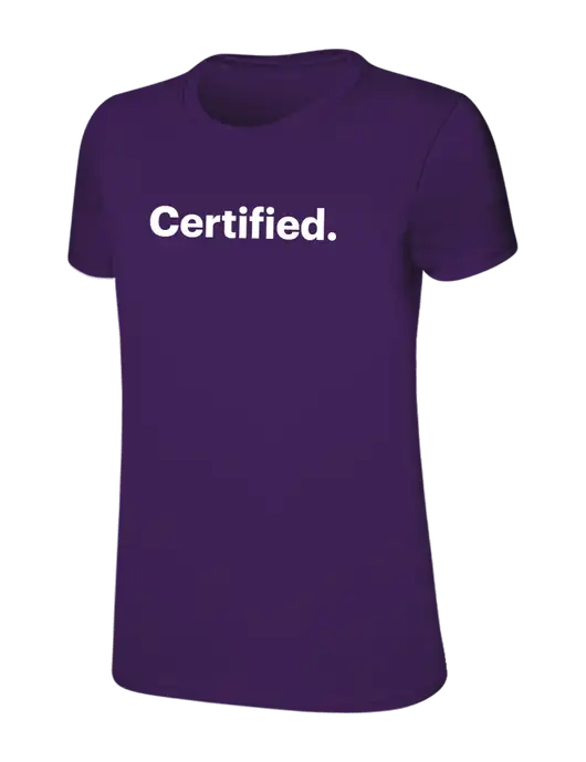 Womens Ring Spun Purple 4.5 oz T-Shirt w/Certified Logo, CalCPA Logo