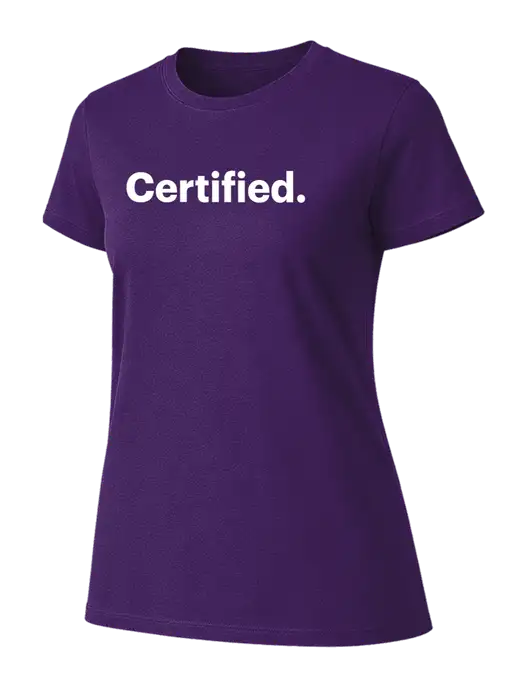 Womens Ring Spun Purple 4.5 oz T-Shirt w/Certified Logo, CalCPA Logo