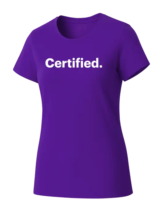 Womens Seriously Soft Purple T-Shirt w/Certified Logo, CalCPA Logo