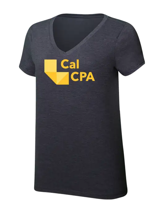 Womens Simply Soft V-Neck Heather Charcoal 4.5oz  Poly/Combed Ring Spun Cotton T-Shirt w/CalCPA Logo
